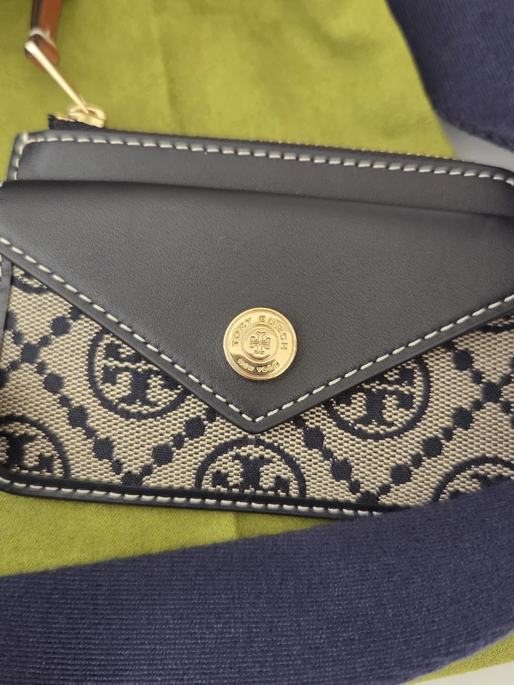 Tory Burch T Monogram Mini Belt Bag in Navy Woven Jacquard W/ Matching Wallet